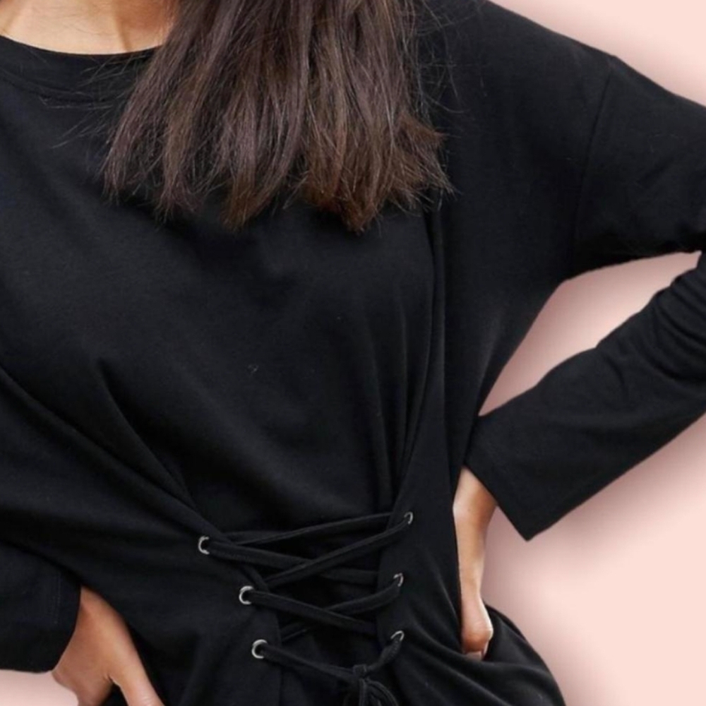 Kensie Black Lace-Up Sweatshirt